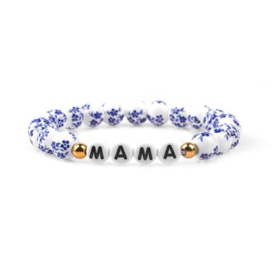 Amazing Gift for Grandmother – Blue Porcelain Floral Beaded Bracelet for Mom & Grandma