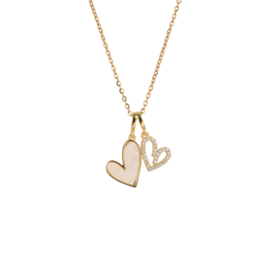Wonderful Gift for Mom – Mother of Pearl & Pave Hearts Necklace