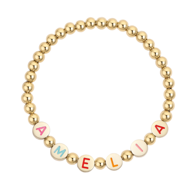 Splendid Gift For Soul Sister – Custom Rainbow Letter Gold Disc Bead Bracelet