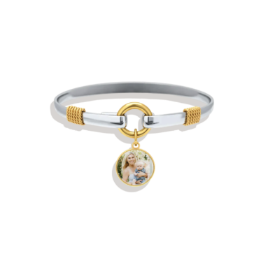 Splendid Guardian Angel Gift – Personalized Photo Two-Tone Charm Bracelet