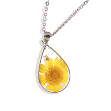 Amazing Boho Beauty Gift – Pressed Birth Flower Droplet Necklace