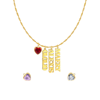 Perfect Gift for Grandmother – Singapore Chain Name Necklace With Heart Birthstones