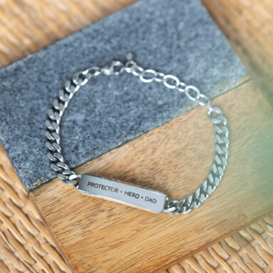 Amazing Gift – "Protector, Hero, Dad" ID Bar Bracelet – Think Goodness