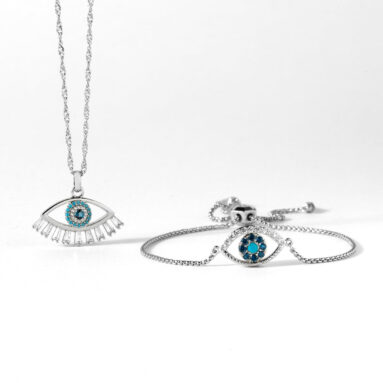Evil Eye Bolo Bracelet +  Necklace Set – Think Goodness