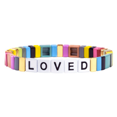 Ideal Gift – LOVED Multi Color Tile Bracelet – Think Goodness